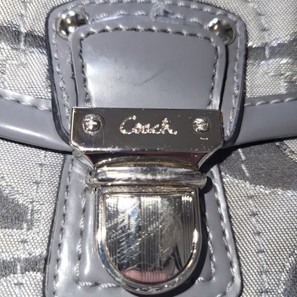 Coach 2012 Poppy Gray & Silver Metallic Signature Jacquard Crossbody Bag 12 x 8" - Picture 12 of 15